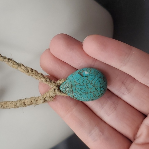N2840 hemp bohemian turquoise drop necklace - Picture 2 of 3